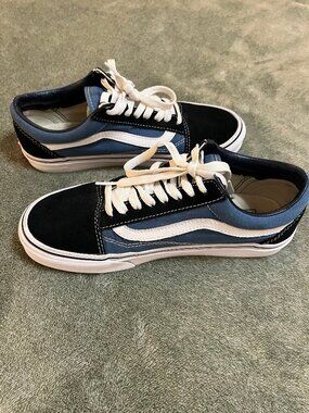 Vans Old Skool Blue Canvas Suede Sneakers Mens 6.5 Womens 8 Classic Low Top